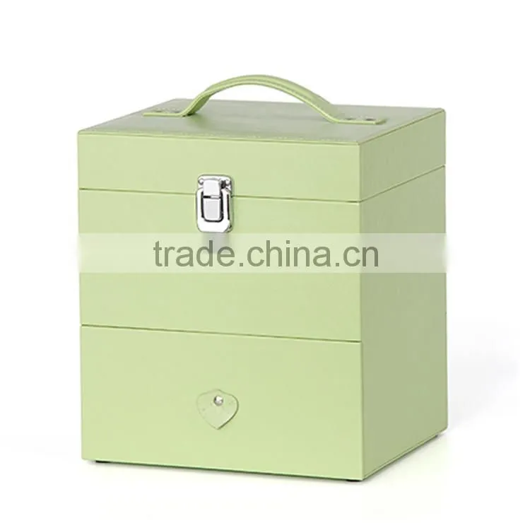 Small mobile PVC Leather Cosmetic Box Makeup Beauty Case with Drawer Mirror
