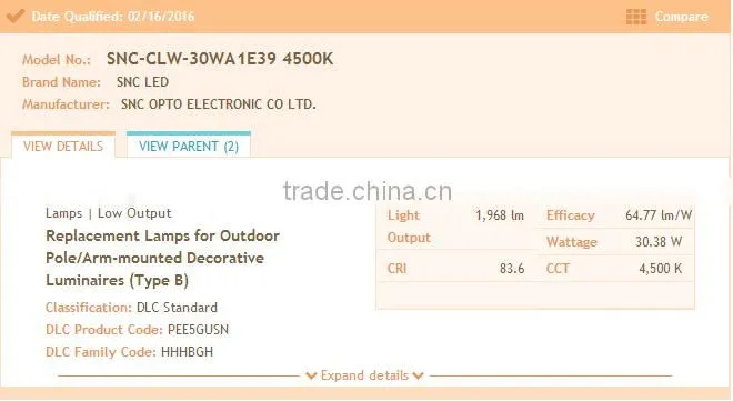 Pure white color temperature and dlc ul cul listed 30w led corn light factory price