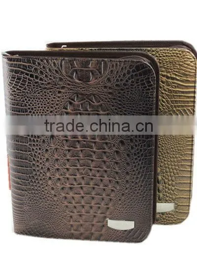wholesale personal leather portfolio with zipper/calculator /notepad
