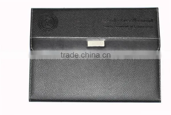 wholesale business leather portfolio with zipper and calculator and notepad