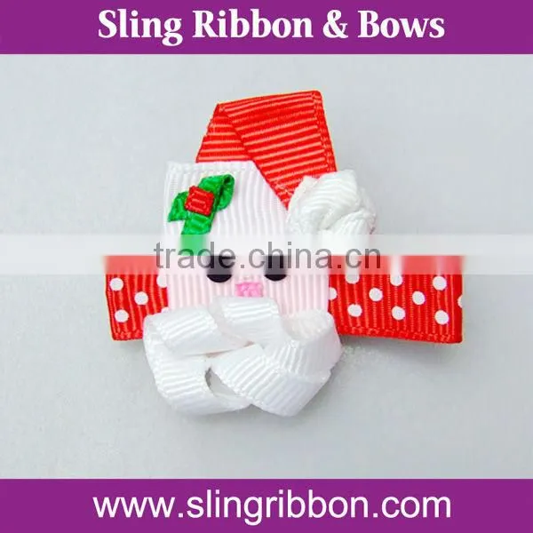 Ribbon Handmade Father Christmas Hair Clips For Kids