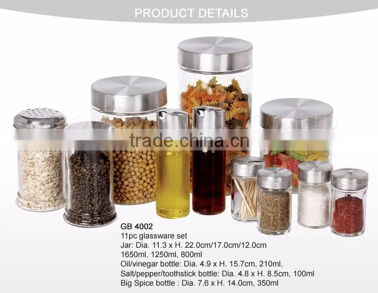 most popular 11pc food candy spices seasoning food glass storage jar set