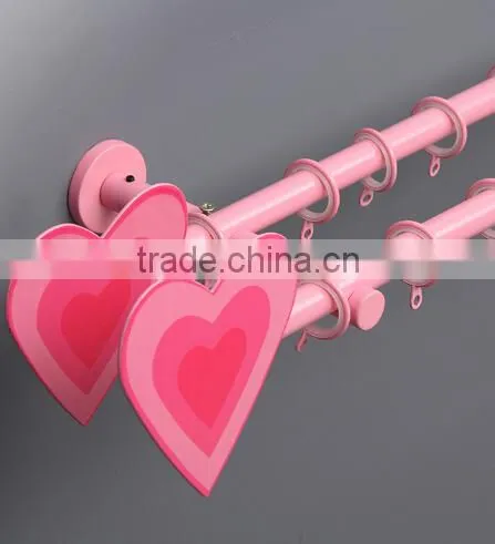 Heart Shape Pink Finial Double Pole Kids Curtain Rod