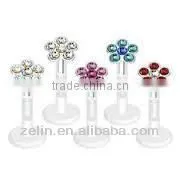 2014 wholesale cheap gold plating gem fashion lip labret rings body piercing jewelry