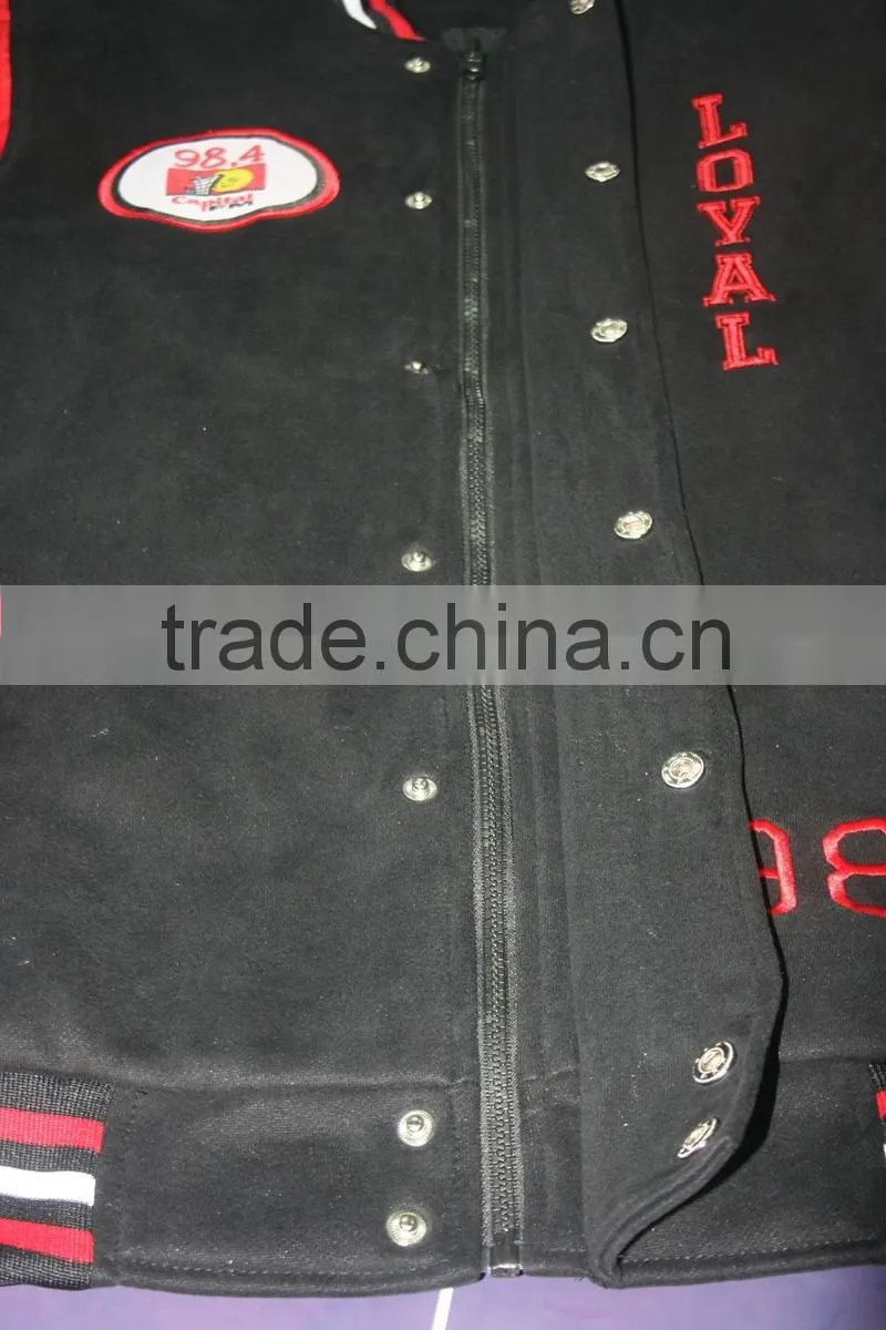 Custom Pleather Sleeves Patch Embroidery Fleece Varsity Jackets With Warm