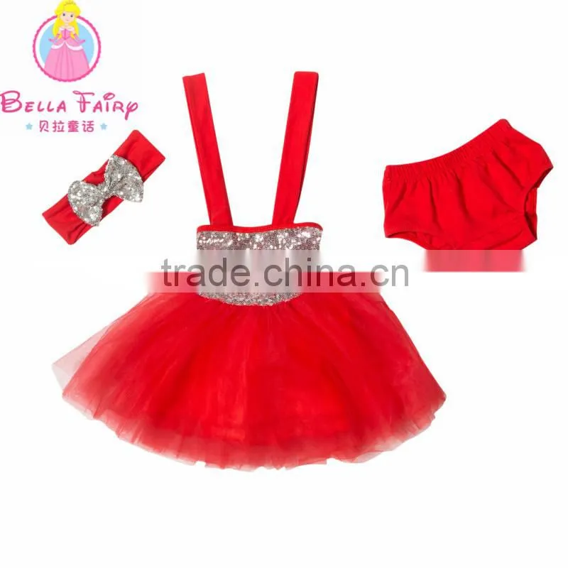 Red sequin girls summer party dress baby fashion clothes designer one piece party dresses