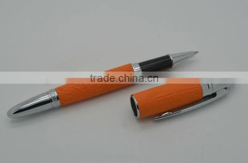 promotional metal leather pen, gift rubber pen, embossed gift logo pen