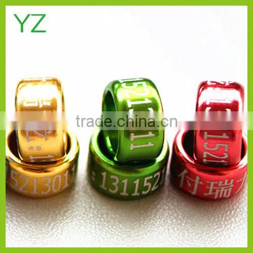 2015 Top Aluminium Colorful 10mm Pigeon bands Pet Feet Rings For Fancy Pigeon
