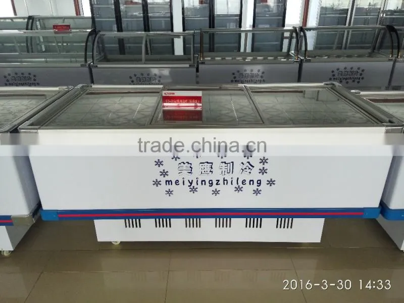 2016 high quality commercial glass top 568L/618L/818L meat freezer seafood display freezer for supermarket fish display cabinet