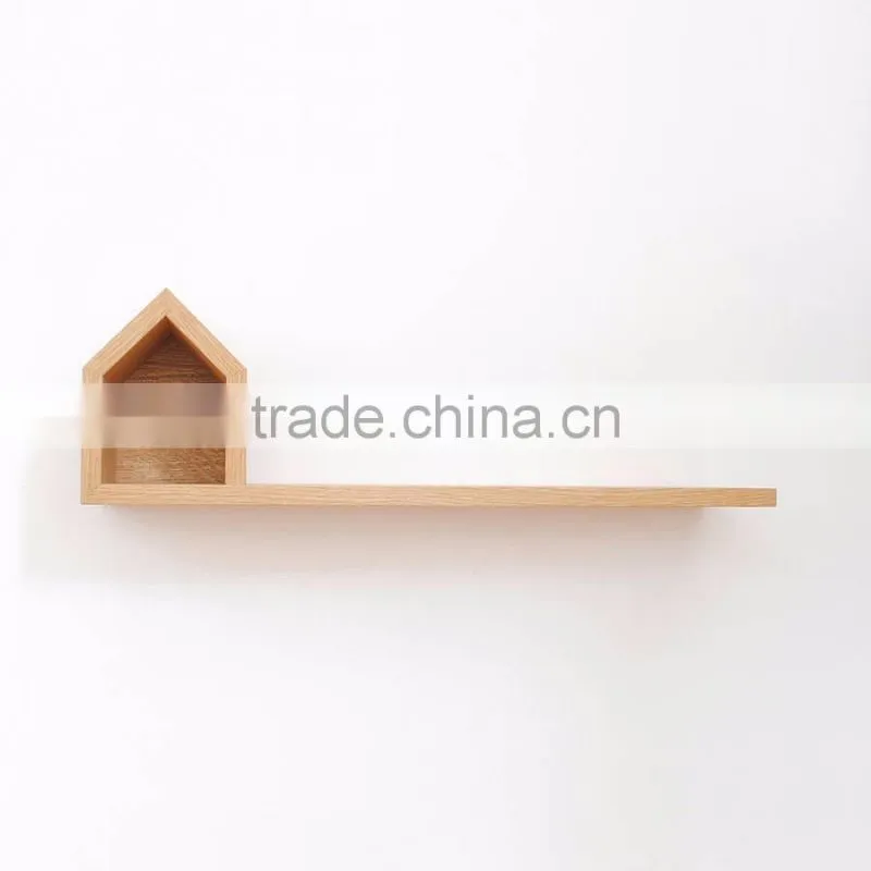 Soild Wood Home Wall Shelf Living Room Decoration Oak and Black Walnut House Shape Storage Rake for Bedroom Book Stand