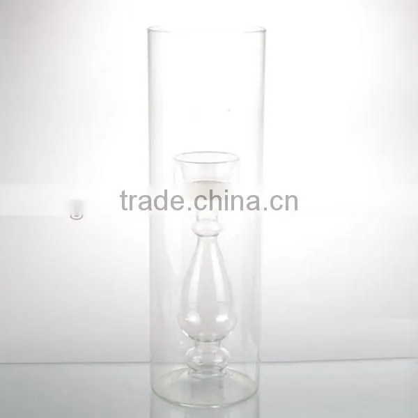 2-tier 2016newset top grade clear series tall glass straight barrel hurricane candle holder