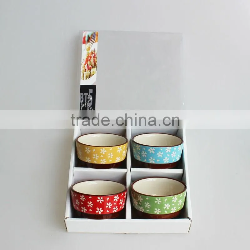 Set of 4 hand-printed mini ceramic tableware tapas bowl