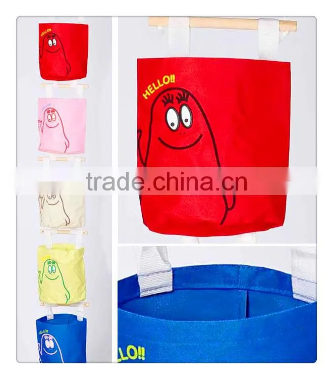 Japanese-style home colorful Oxford cloth storage bag with natural wood stick ,sundries hanging bag cute storage bag