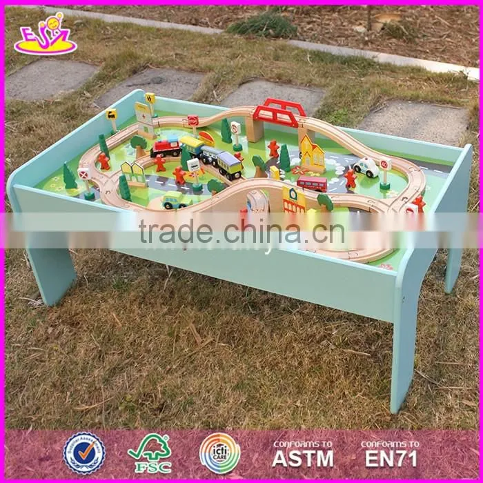 2017 New design funny activity toys wooden kids train table W04C071