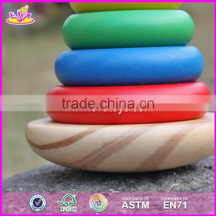 2017 new design colorful bear educational wooden baby stacking rings W13D137
