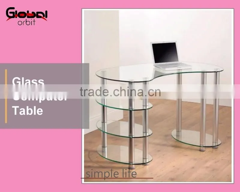 PC Computer Desk Office Furniture Metal Study Desk Glass Computer Table