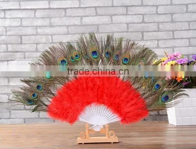 Wholesale peacock feather foldable fan