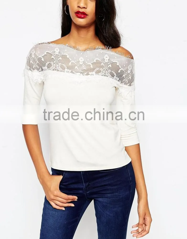 China factory OEM ODM 2015 new fashion customized Top and blouse With Lace Off Shoulder