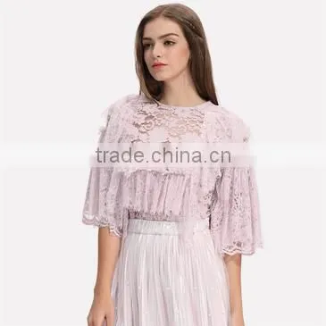 Lady fashion cutting long peasant sleeve blouse design