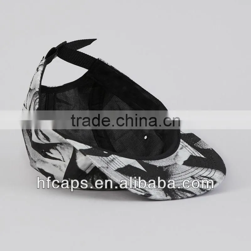 Black and white flat brim custom floral blank snap back hats 5 panel