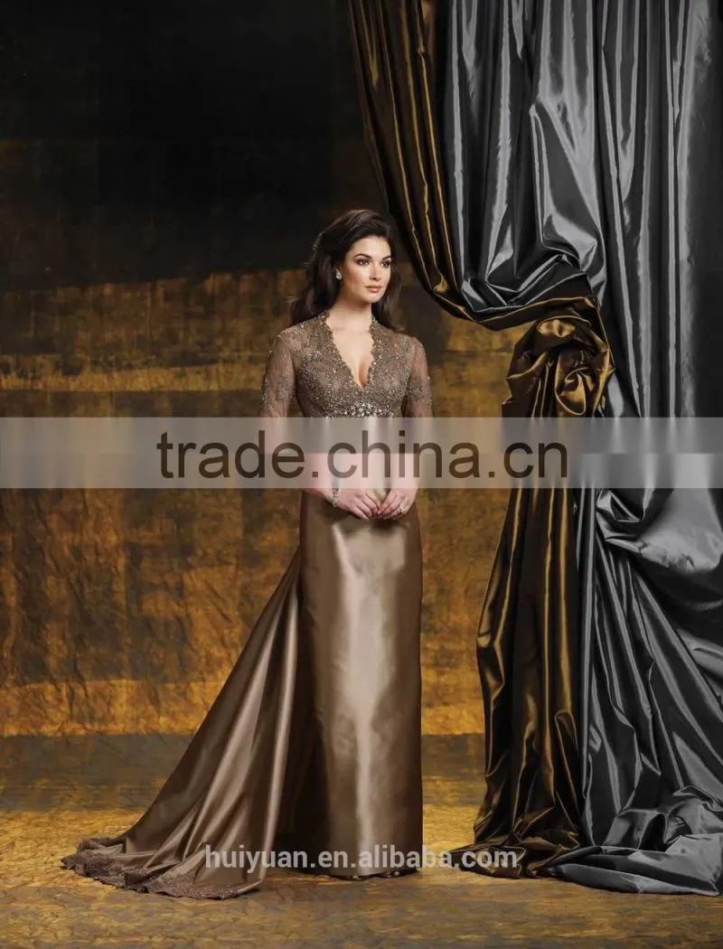 full length satin lace elegant champagne mother of the bride lace dresses