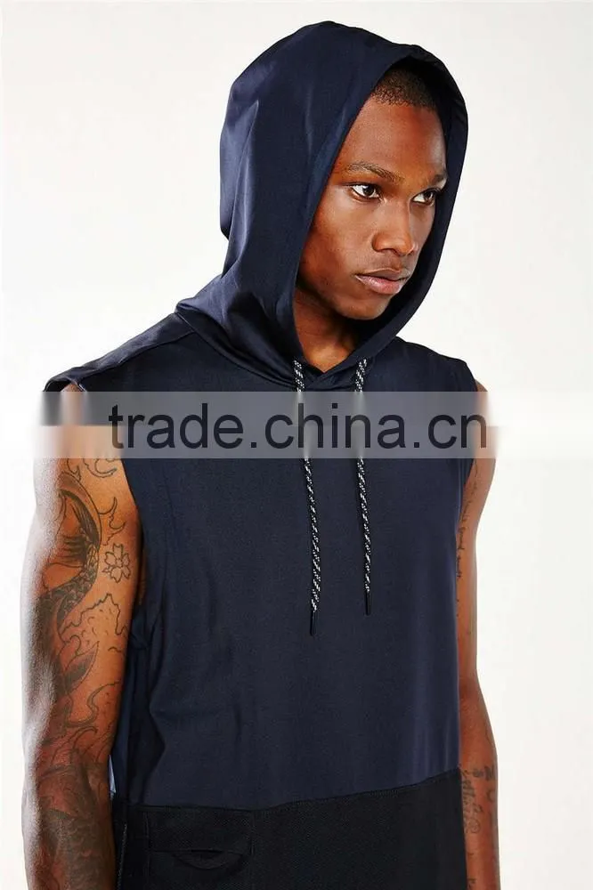 Wholesale newest design sleeveless hoodie zip up sleeveless zip hoodie