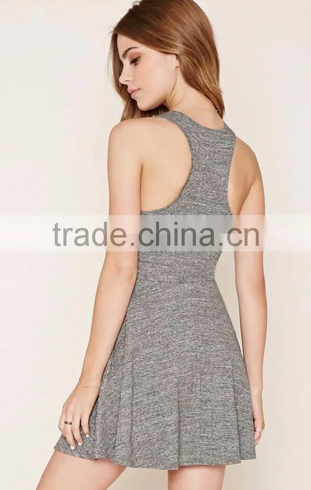Plain Vest Dress With Racer Back Grey Blank Sleeveless Baseball Mini Dress Skater Dress With Your Own Label