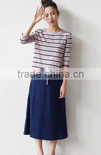 2016 new fashion all match loose half sleeve striped t-shirts for ladies