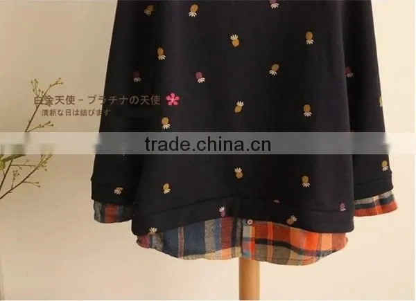 Spring and autumn lovely printed fake 2pcs long sleeve blouse designs fashion women plaid shirt