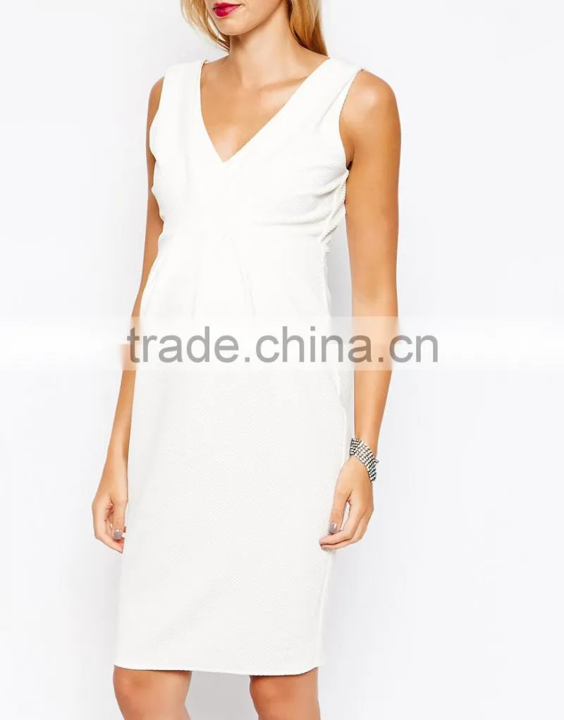 Maternity Pencil Dress In Texture With Double V Neck