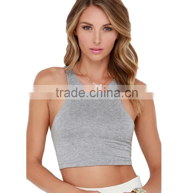 Women's Solid Color Basic Sleeveless Tank Crop Top Sports T Shirts