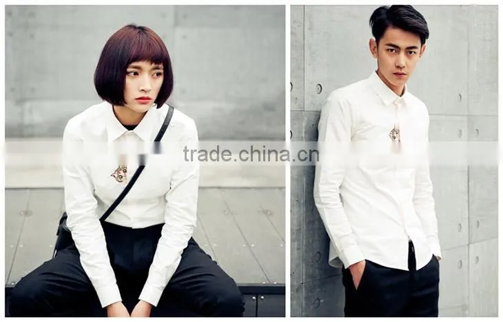 design Cat Embroidered men oxford casual shirt, young couple shirt