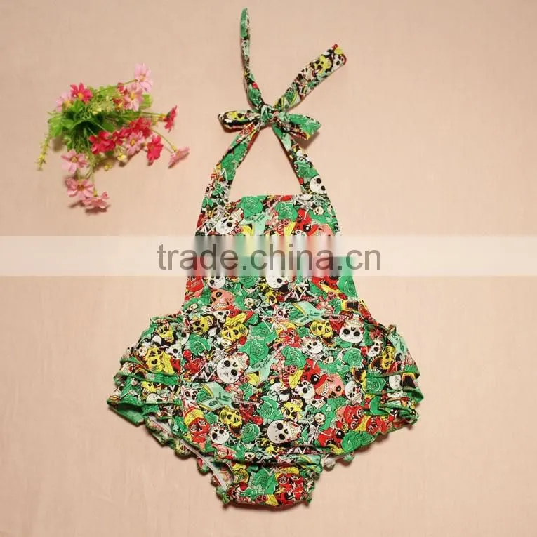 Baby Girl Halter Ruffled Romper Jumpsuit Panda Floral One-piece Outfits