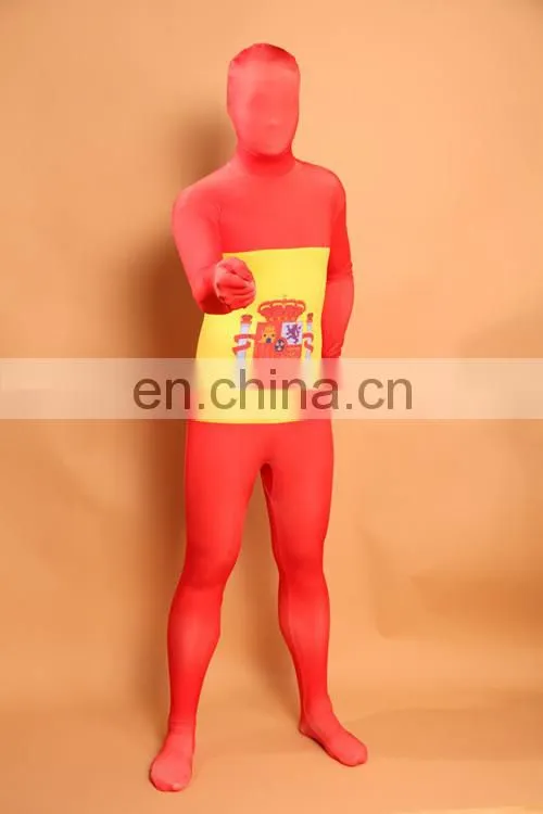 Spanish Flag Zentai Second Skin Spain Suit Fancy Dress Costume Spandex Lycra