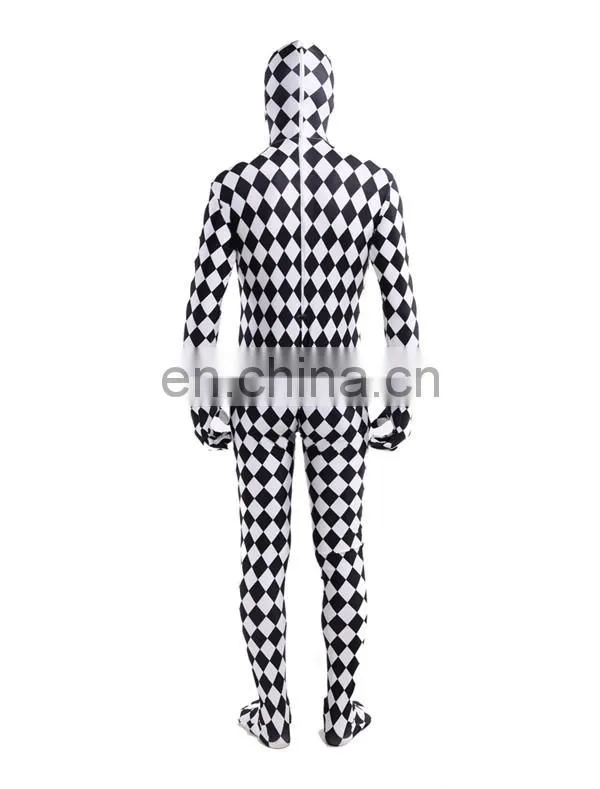 Full Body Lycra Spandex Zentai Costume Black White Check Catsuit Grid Size S M L XXL