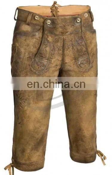 Over Knee Leather Pants Suede Leather Brown German Bavarian Lederhosen (German Garments)