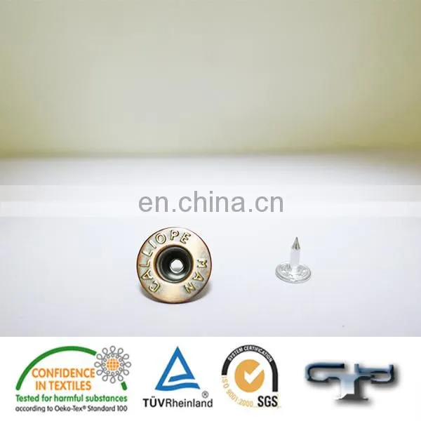 2017 fashion customized vintage brass jeans button and rivet