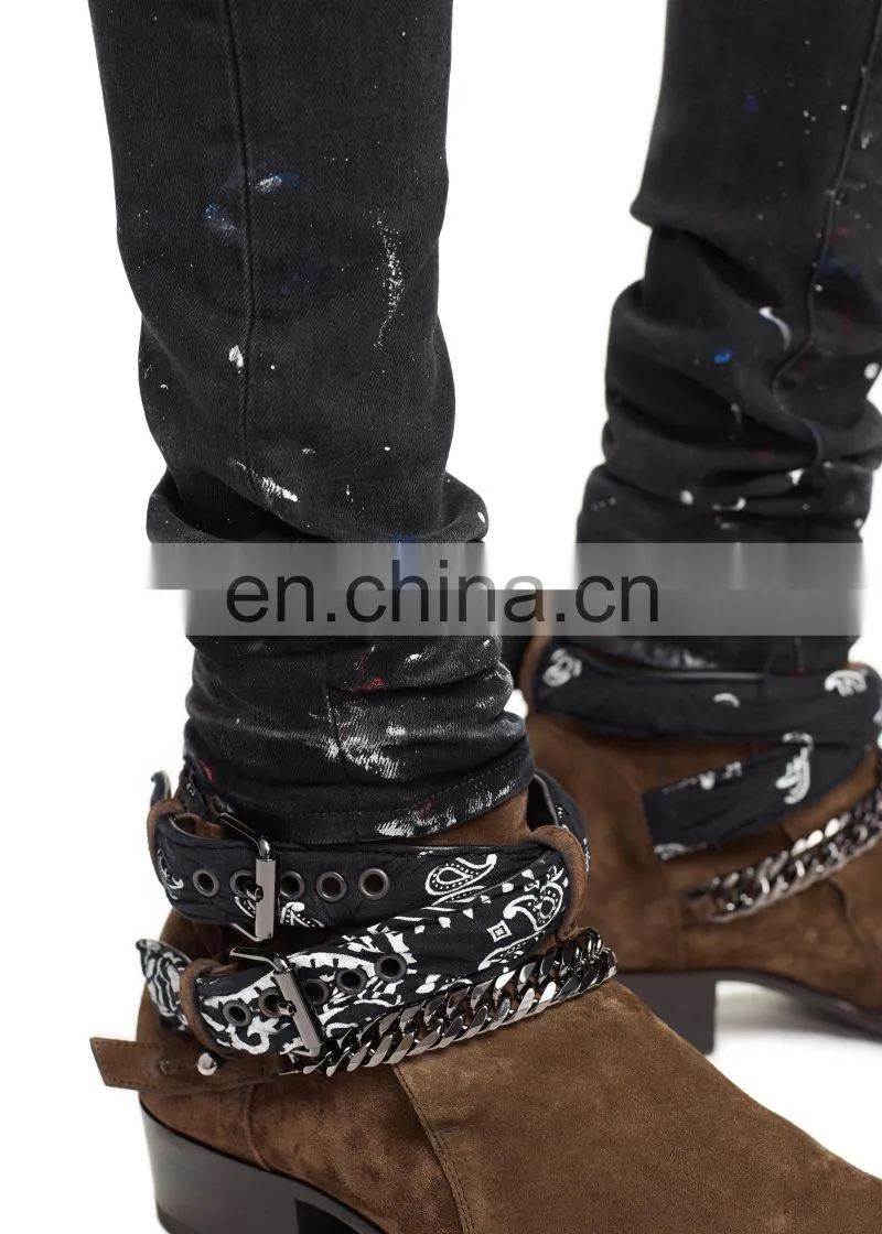DiZNEW Guangdong Factory Black Broken Paint Splashed Jeans For Men