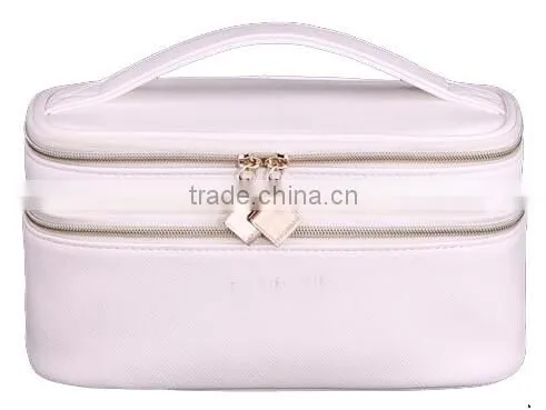 Leather travel cosmetic organizer makeup artist train case, leather beauty travel bag