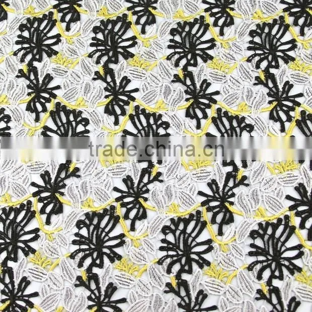 OEM beauty fashion black flower water soluble embroidery good quality lace fabric