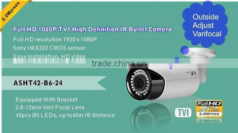 2016 Outdoor 2.0MP HD TVI Sony 322 COMS Color IR Bullet tvi CCTV Camera with OSD Menu