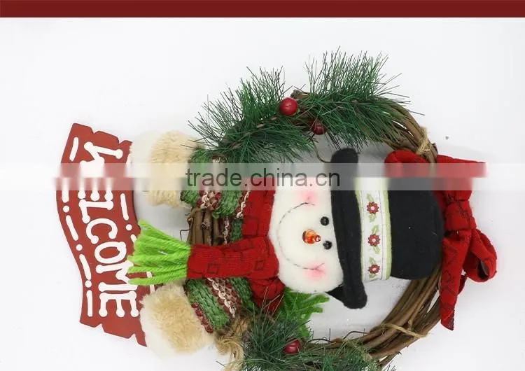XMAS Hanging Plush Snowman Welcome Door Decoration Christmas Wreath