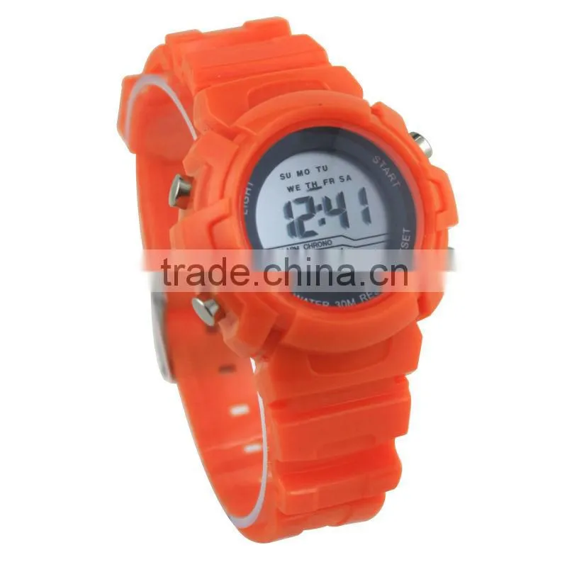 LP1186_OR Orange Colorful rubber strap, LCD display Stainless steel caseback children digital watch