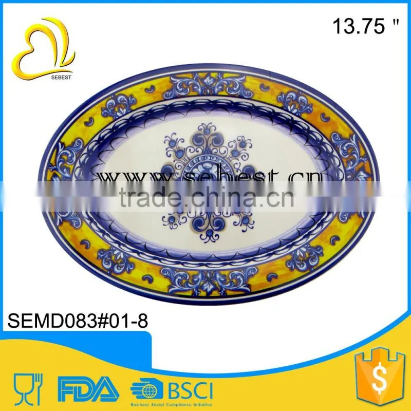 wholesale high quality 13.75" retro style melamine serving oval serving plate