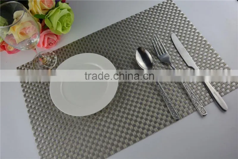 High quality 45*30cm PVC silver woven mesh placemat 8*8 gold color placemat table mat runner dining mat