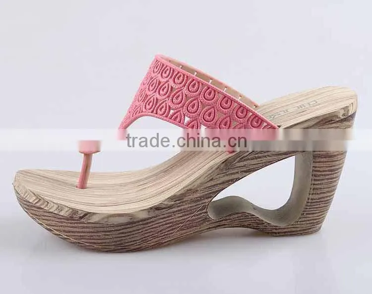 2015 Retro Style Wedges Slippers Waterproof Slippers Wooden Bottom Slippers