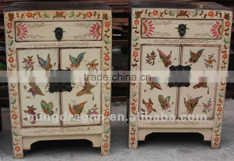 Chinese antique furniture Beijing red & black pine wood Bedside Cabinet