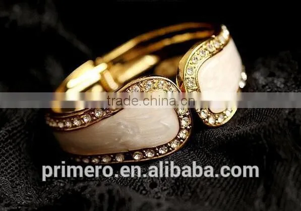 Exaggerate Cuff Bangles Gold Plated Metal Glaze Rhinestones Statement Bracelets