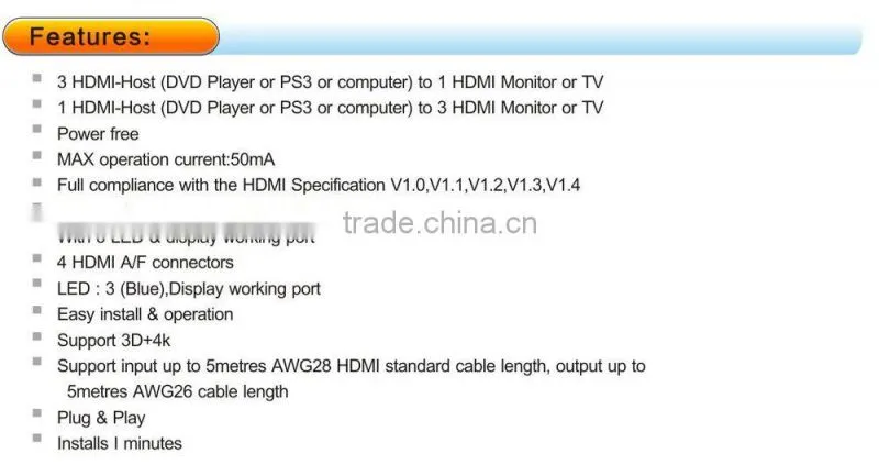 3x1 or 1x3 HDMI Bi-Directional Switch