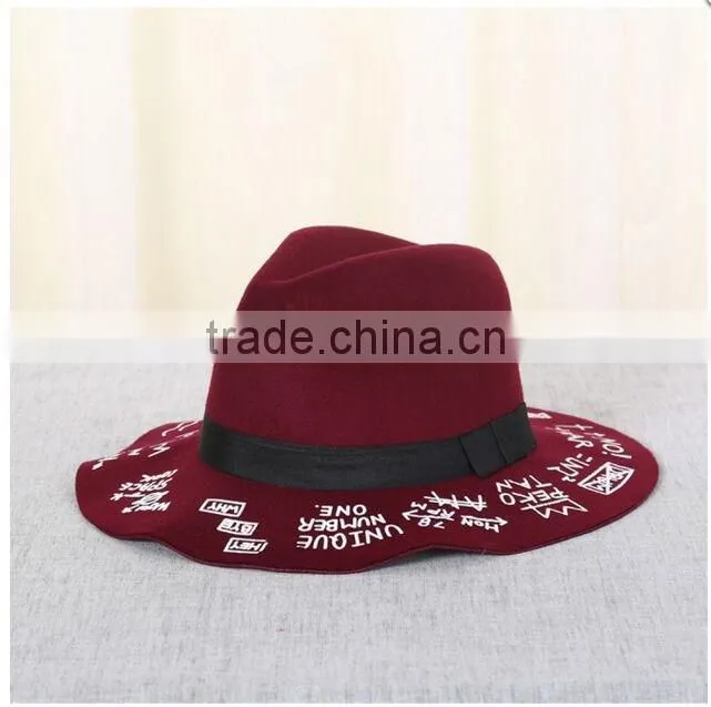 New wholesale fashion imtation wool fedoras hat with ribbon for adult